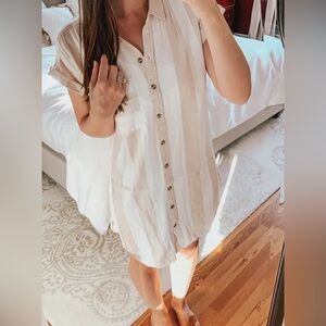 American Eagle Outfitters Cream Striped Shirt Dress